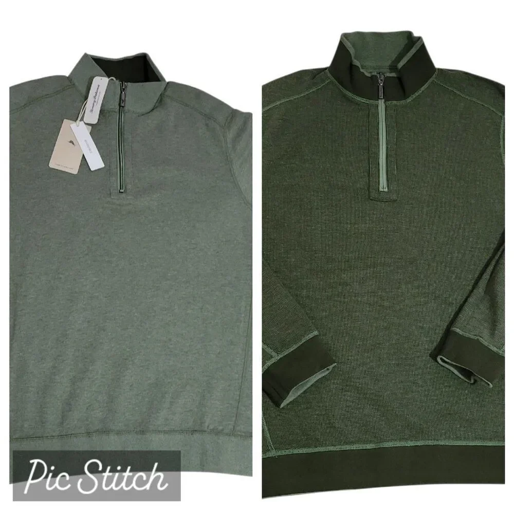 Tommy Bahama Flip Coast 1/2 Zip Sweatshirt Men Medium‎ Pullover Reversible Green